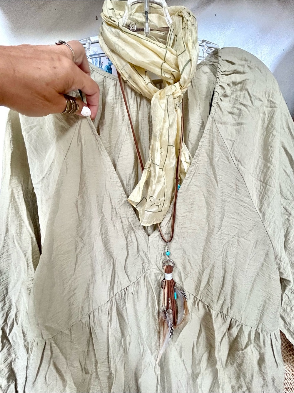Boho Sage boho Dress w prairie shabby chic beach prairie costal vibe - Picture 5 of 10